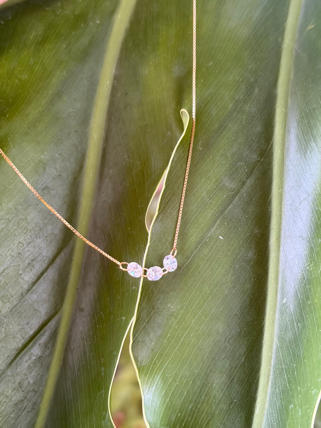 Three Sparkling Diamond Necklace - 925 Sterling Silver Gold Choker