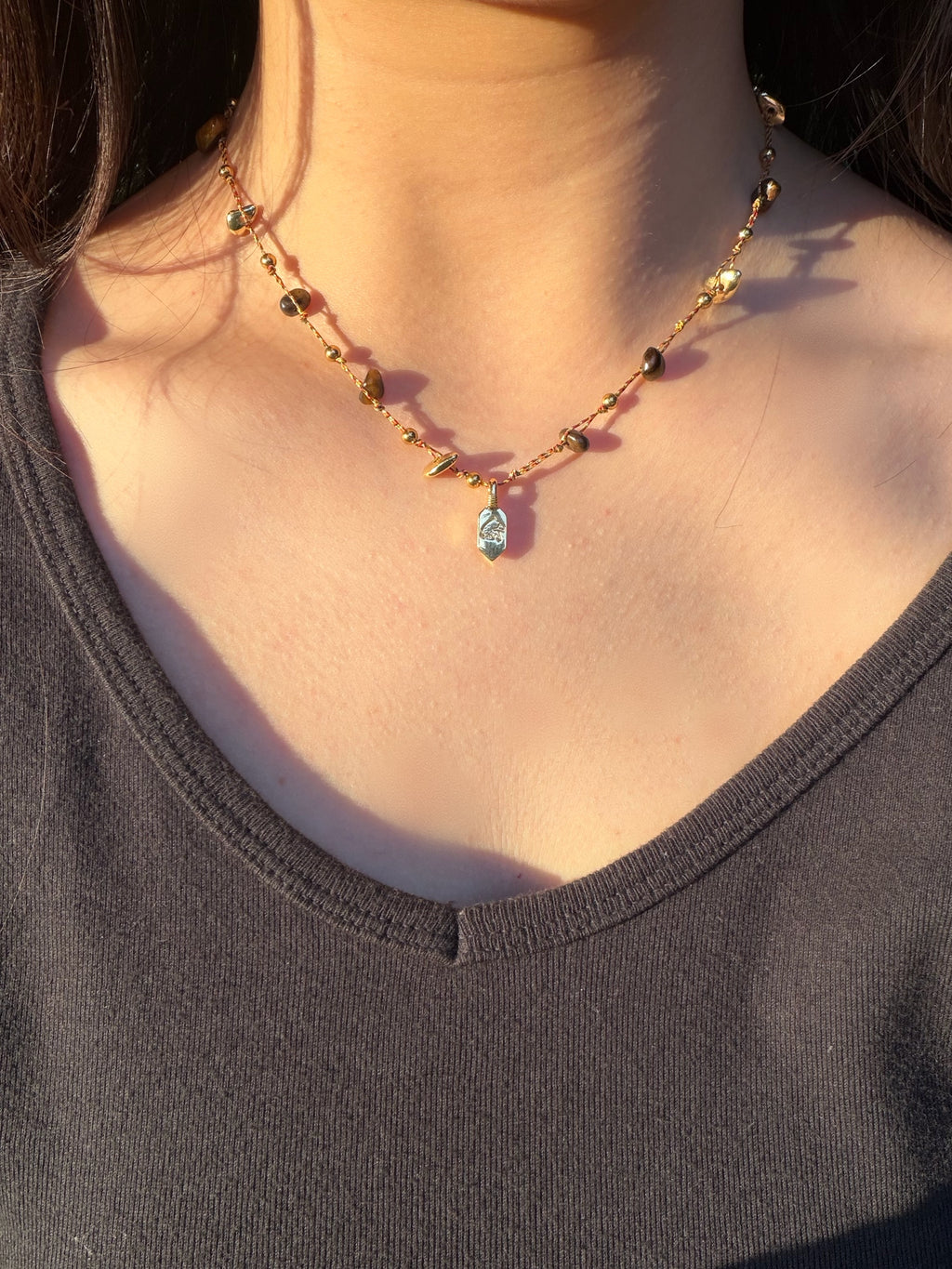 Natural Gemstone Pendant Necklace - Gold Chain Bohemian Style