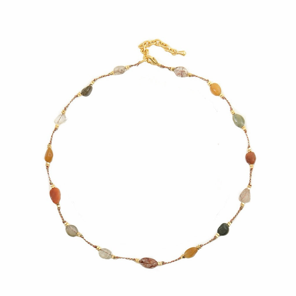 Natural Stone Agate Necklace - Vintage Gold Chain Delicate Design