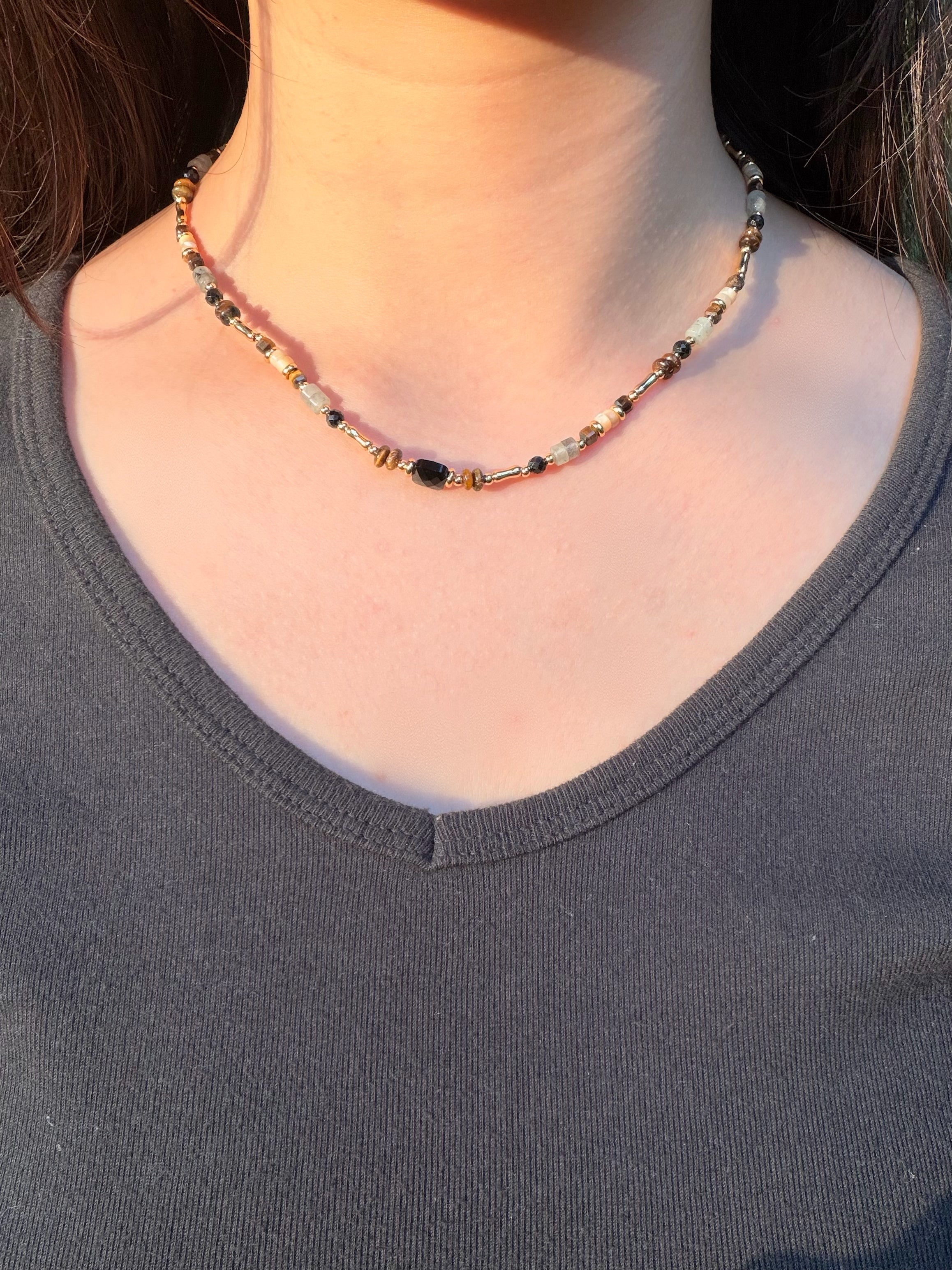 Vintage Colorful Natural Stone Beaded Necklace - Retro Gemstone Choker