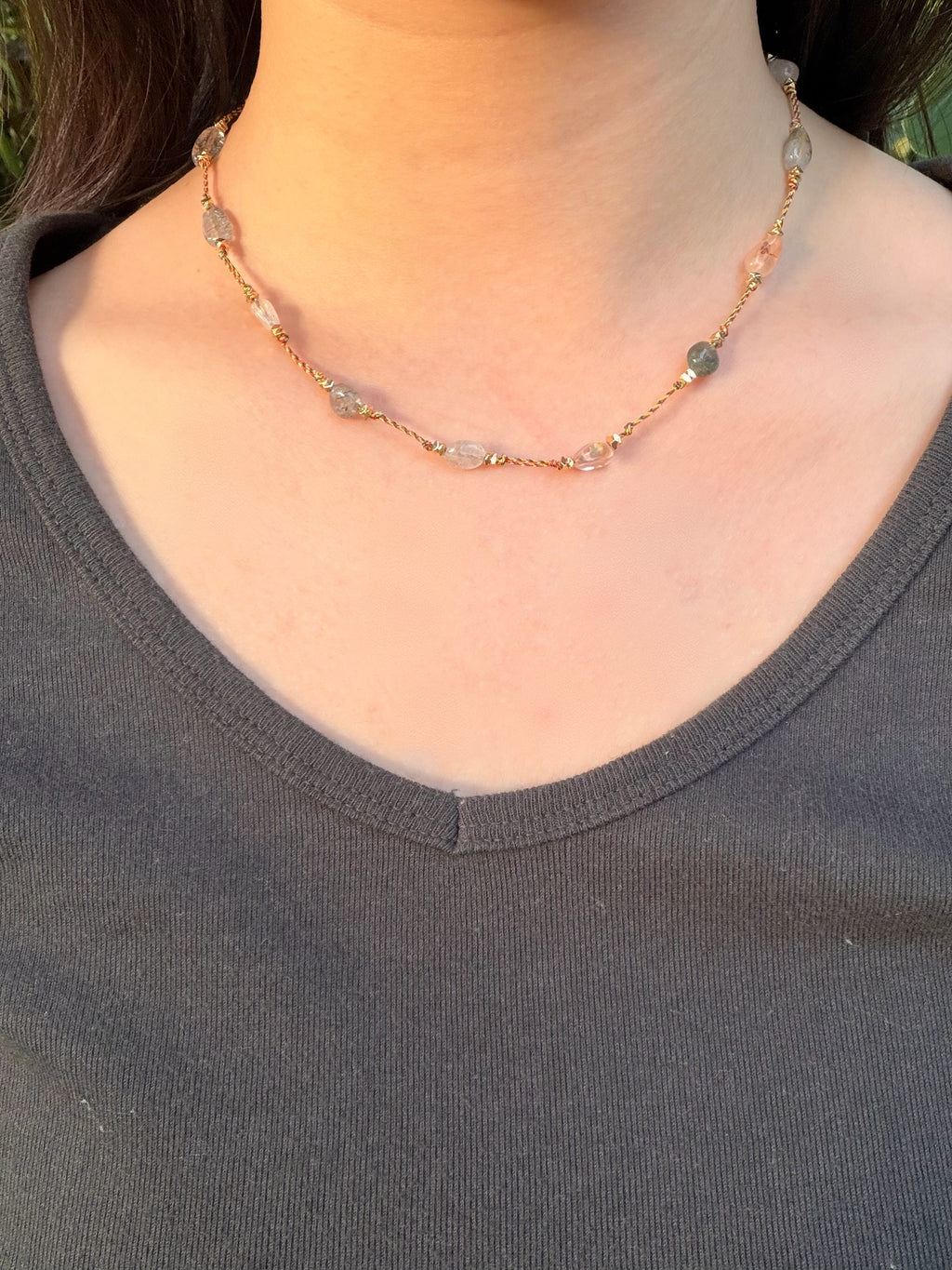 Natural Stone Agate Necklace - Vintage Gold Chain Delicate Design